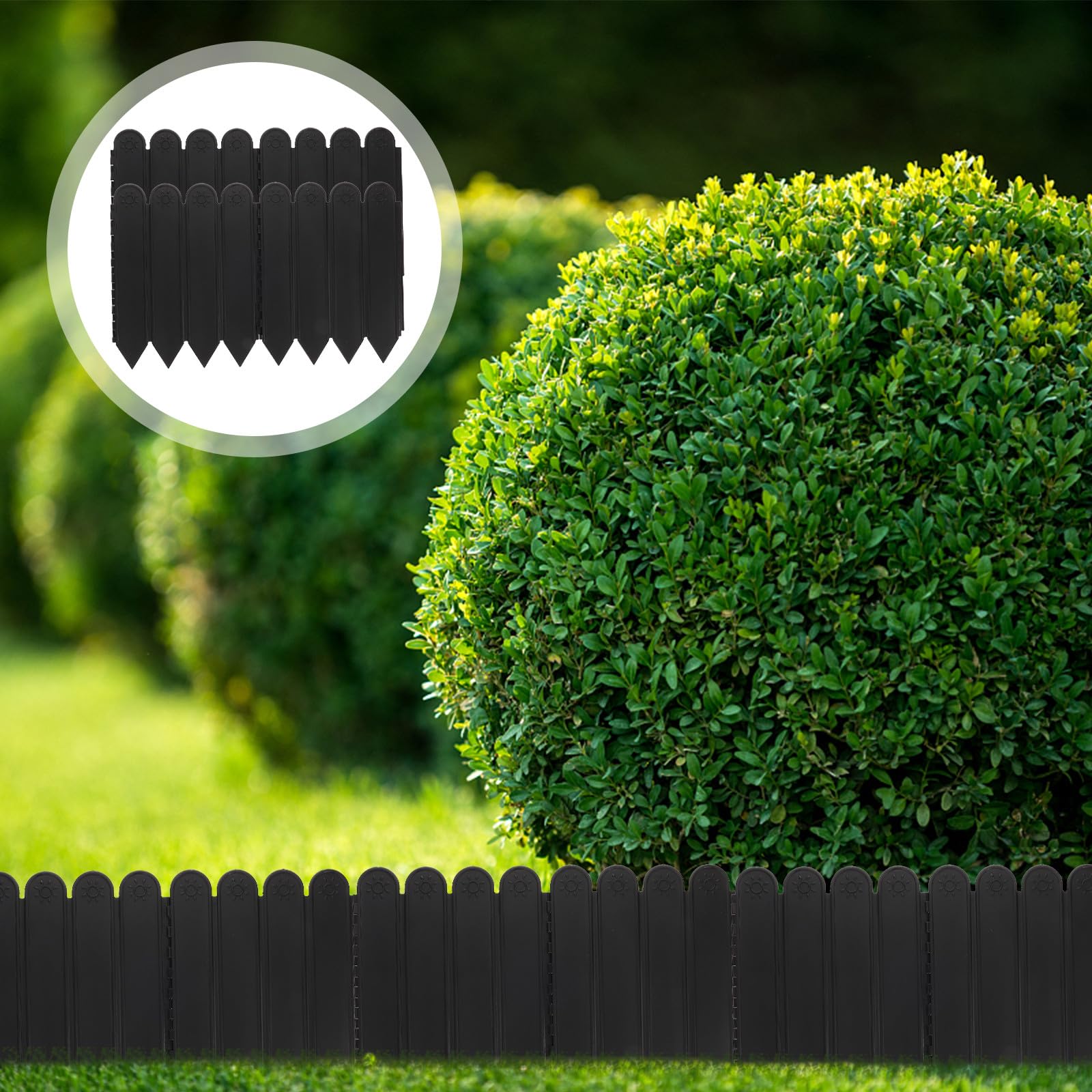 Recinzione in Plastica Alta 27 CM per Giardino e Cortile, Bordura Nera Lunga 2 Metri, Modulare e Facile da Montare per Aiuole e Orti Esterni