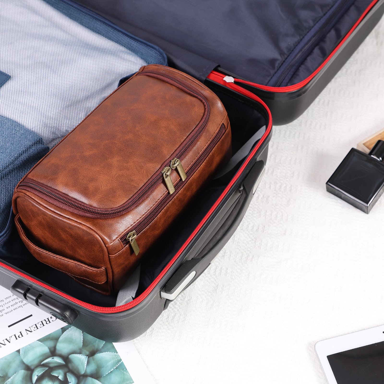Neceser para hombres, kit de afeitado colgante para hombres y mujeres, bolsas organizadoras de artículos de tocador resistentes al agua, bolsas de cosméticos de piel sintética para accesorios