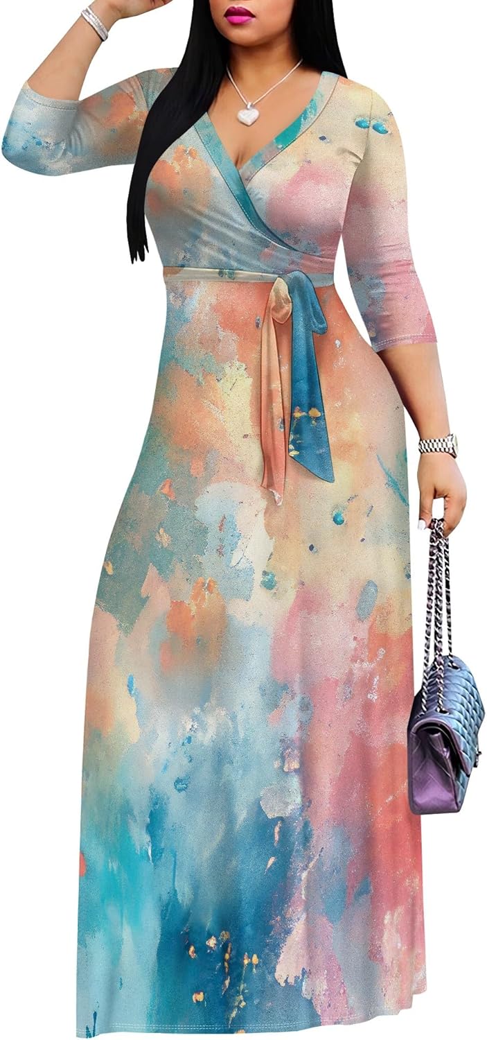 PINKPATTY Women's Plus Size Maxi Dress 3/4 Sleeves Casual Flowy Long Dress for Vacation with Pockets - Image 2