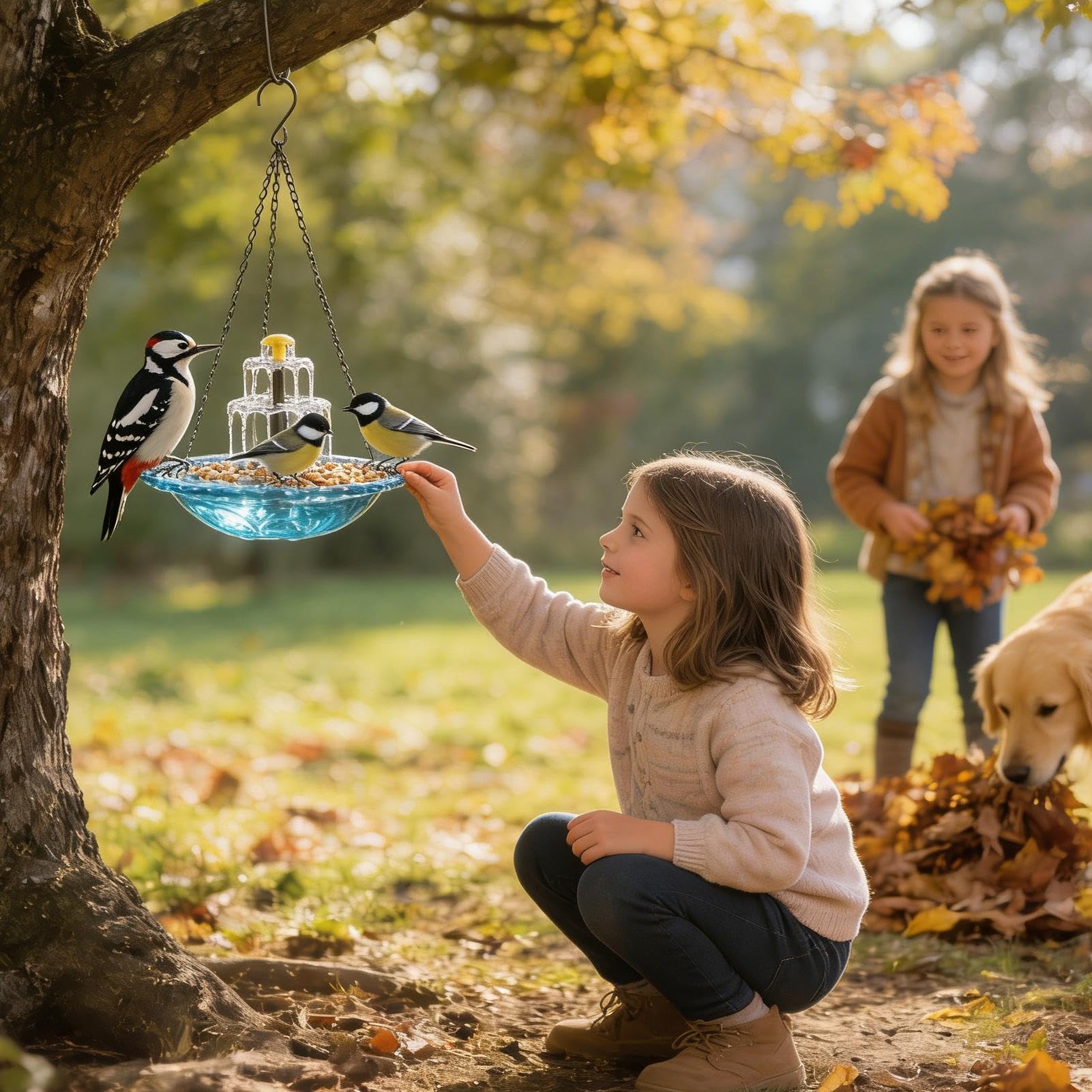 Bebedero para Pájaros Solar Colgante con Fuente – Baño de Cascada 2 en 1 para Jardín y Balcón | Funciona con Energía Solar y Resistente al Clima | Incluye Cadena