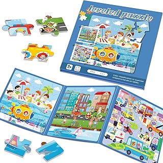 Magnetic Puzzles for Toddlers 3-5, 75-Pieces Travel Toys, Transportation Puzzles Ages 4-6, Educational Learning Magnets, Road Car Trip & Airplane Activities Toys for 3 4 5 6 7 Girls Boys Gift