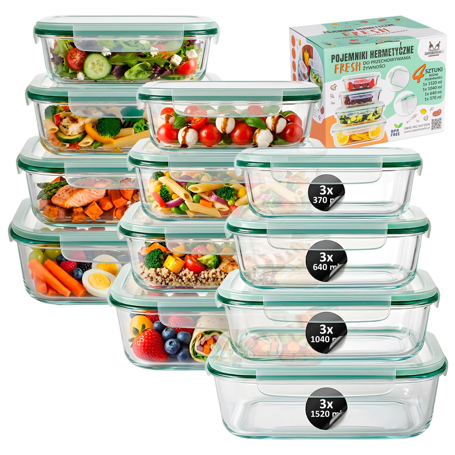 Set 12x Glasbehälter LUNCHBOX – Luftdicht, Auslaufsicher, Vorratsdosen für Lebensmittelaufbewahrung, Mikrowellen- & Spülmaschinengeeignet