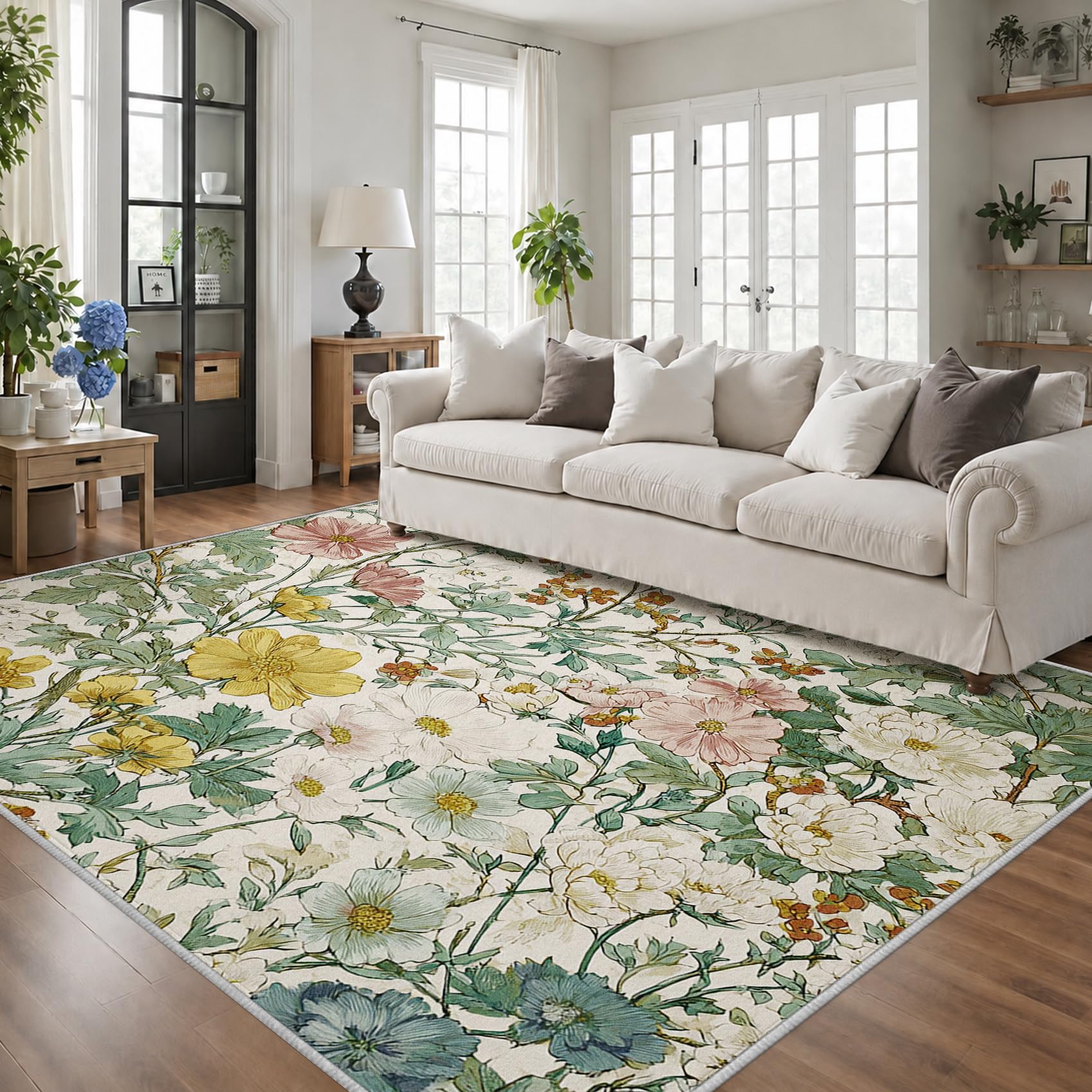 Générique Tapis Salon Floral Vintage 140x200 Grand Tapis Fleurie Botanique