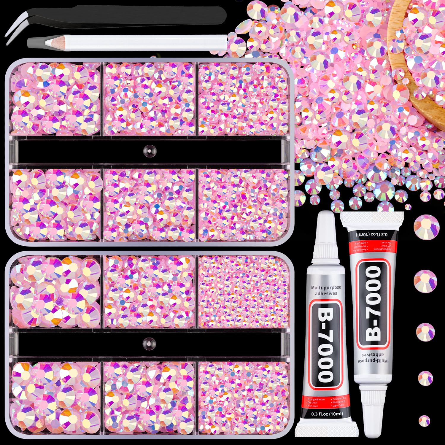 Resin Jelly Rhinestones for Crafting with B7000 Jewelry Glue, 2 Boxes Gold Flatback Crystals with 2Pcs 10ml Glue, Bedazzling Non Hotfix Gems for DIY Tumblers Clothing Shoes Manicure — view 32