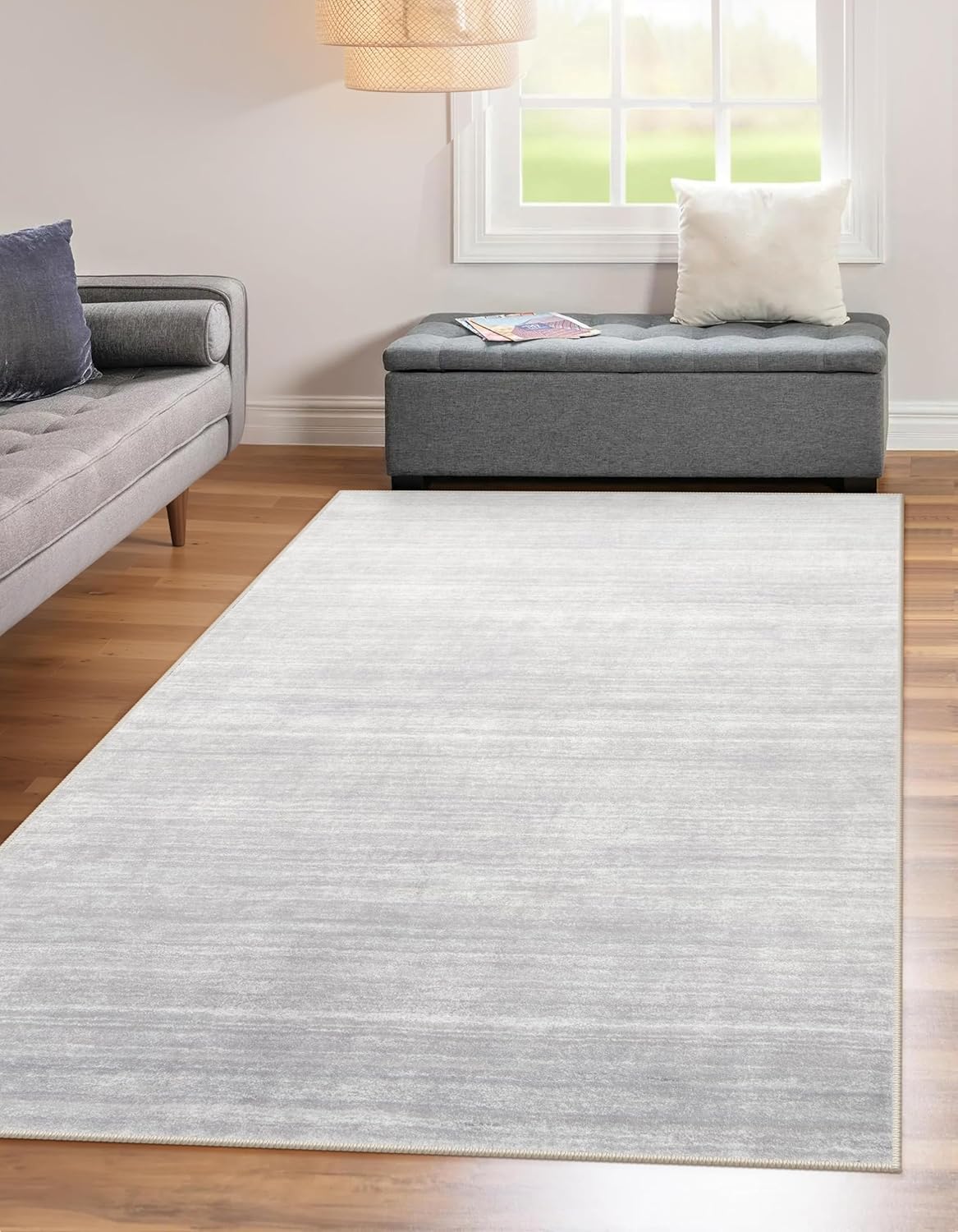 Lahome Modern Ombre Washable Rug, 3x5 Rug for Dorm Bedroom Ultra-Thin Soft Grey Rugs for Entryway Gradient Non Slip Accent Carpet for Living Room Nursery Classroom?3'x5',Grey Light Grey 3'x5'