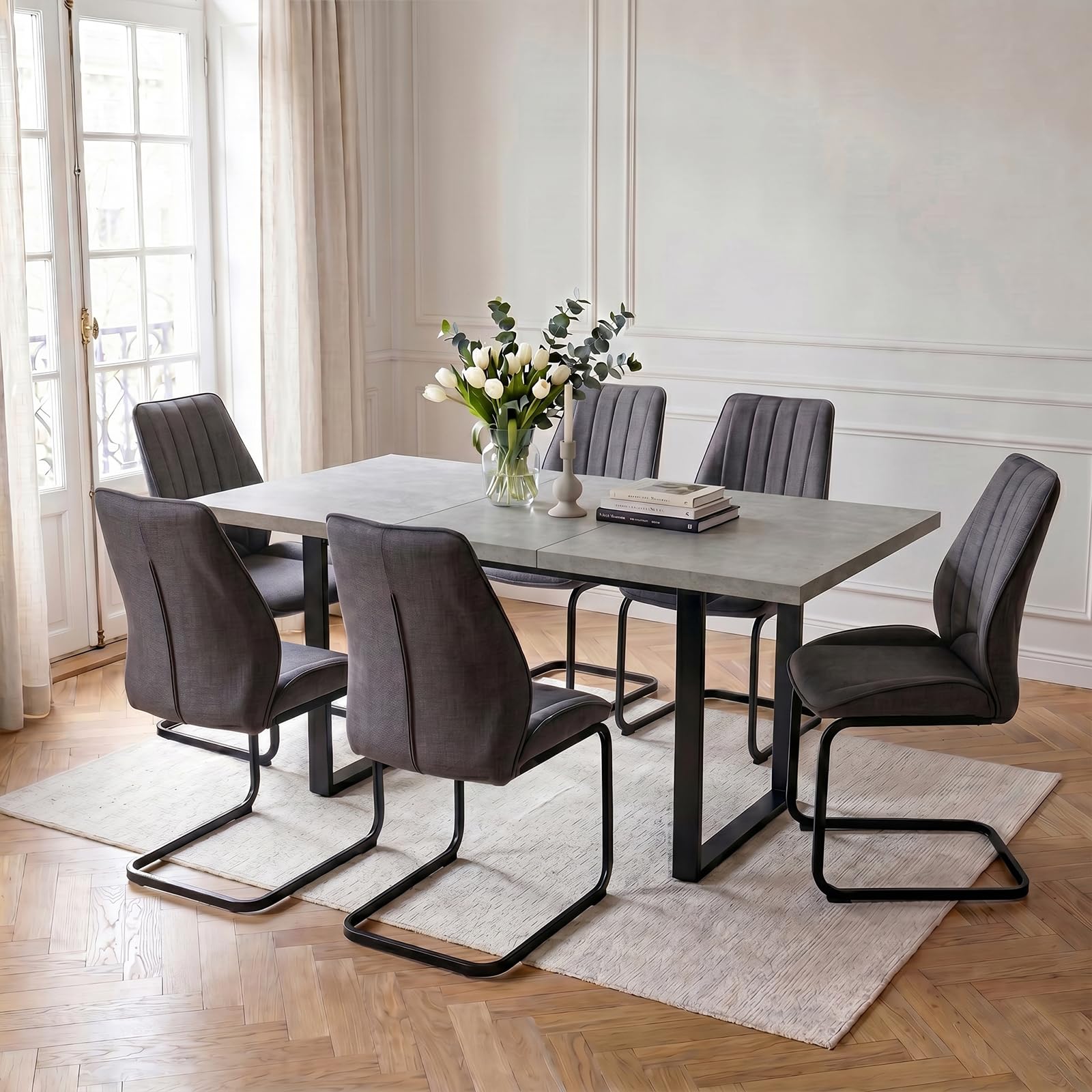 JIEXI Esszimmerstühle 6er Set Freischwinger Küchenstuhl mit Rückenlehne, Stühle für Esszimmer, Stuhl Wohnzimmerstuhl für Esszimmer,Küche,Wohnzimmer,Restaurant,Konferenzraum, 150kg Belastbar