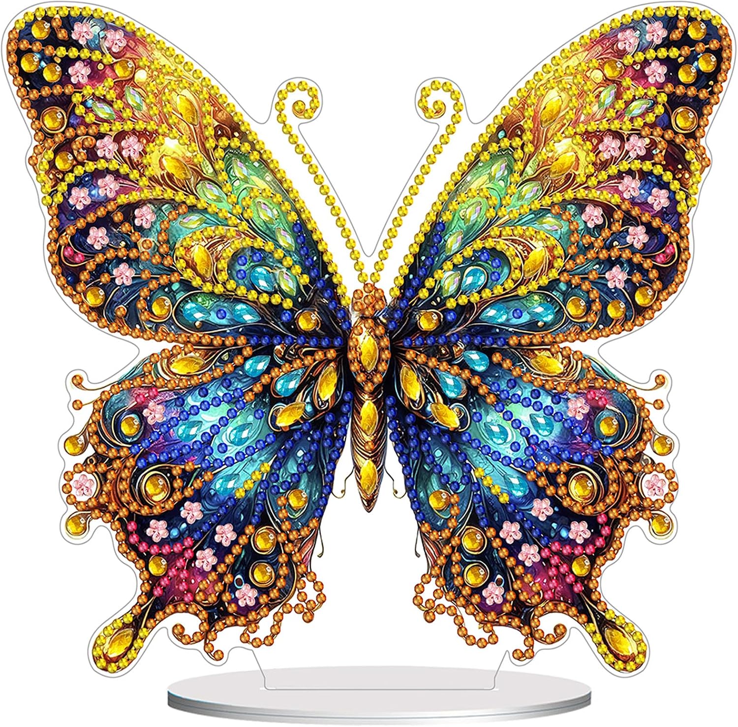 Diamond Painting Kits for Adults Beginners, 5D Full Drill Flowers and Butterfly Crystal Art Desktop Ornament, DIY Single Sided Home Office Desk Decor, Creative Craft Gift Set with Tools