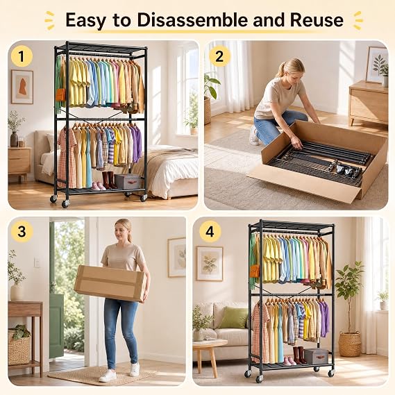 Clothes Rail with Adjustable Hanging Rail 204x90x40cm (Black)