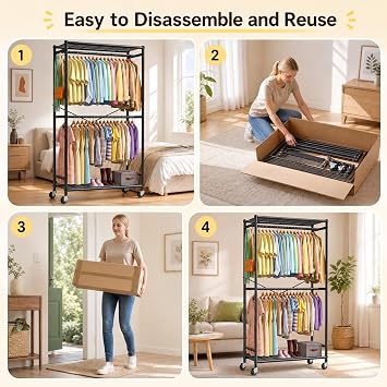 Clothes Rail with Adjustable Hanging Rail 204x90x40cm (Black)