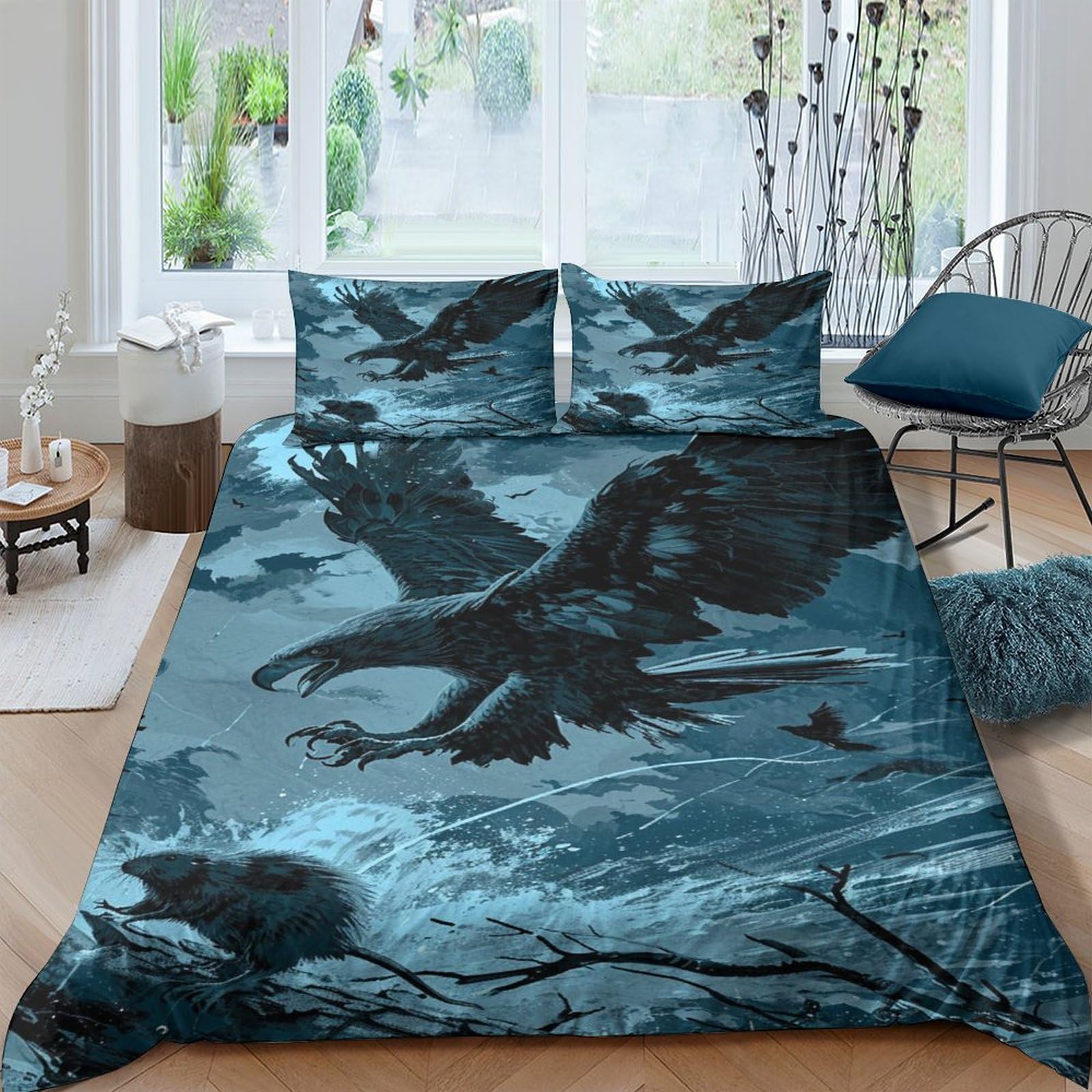 Housses de couettes aigle 3D literie microfibre respirante 3 pièces double