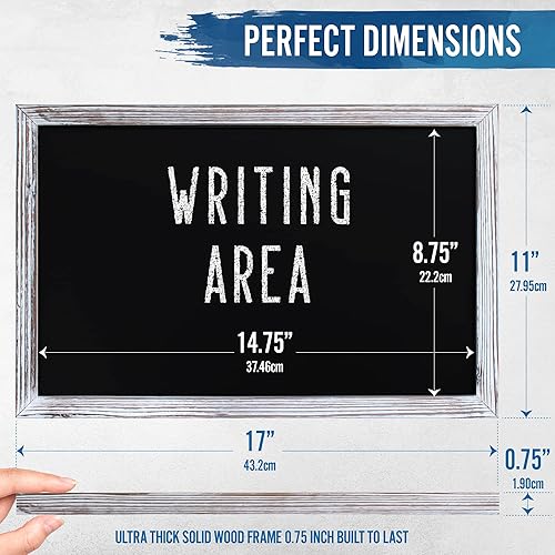 Miniatura 2 de HBCY Creations Pizarra de tiza de pared con marco de madera maciza blanqueada de 11" x 17", superficie magnética, decoración para el hogar, menús