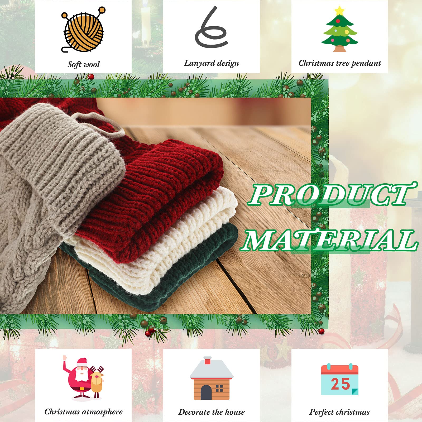 12 Stück Weihnachtsstrümpfe 37,8 cm Zopfmuster gestrickte Weihnachtsstrümpfe Weihnachtsstrümpfe hängende Weihnachtsstrümpfe für Weihnachten Kamin Büro Urlaub Dekoration (Weinrot, Weiß, Leinen,