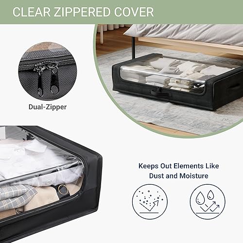 Miniatura 4 de Contenedor de almacenamiento debajo de la cama con ruedas, almacenamiento que ahorra espacio para dormitorio, cubierta transparente con cremallera