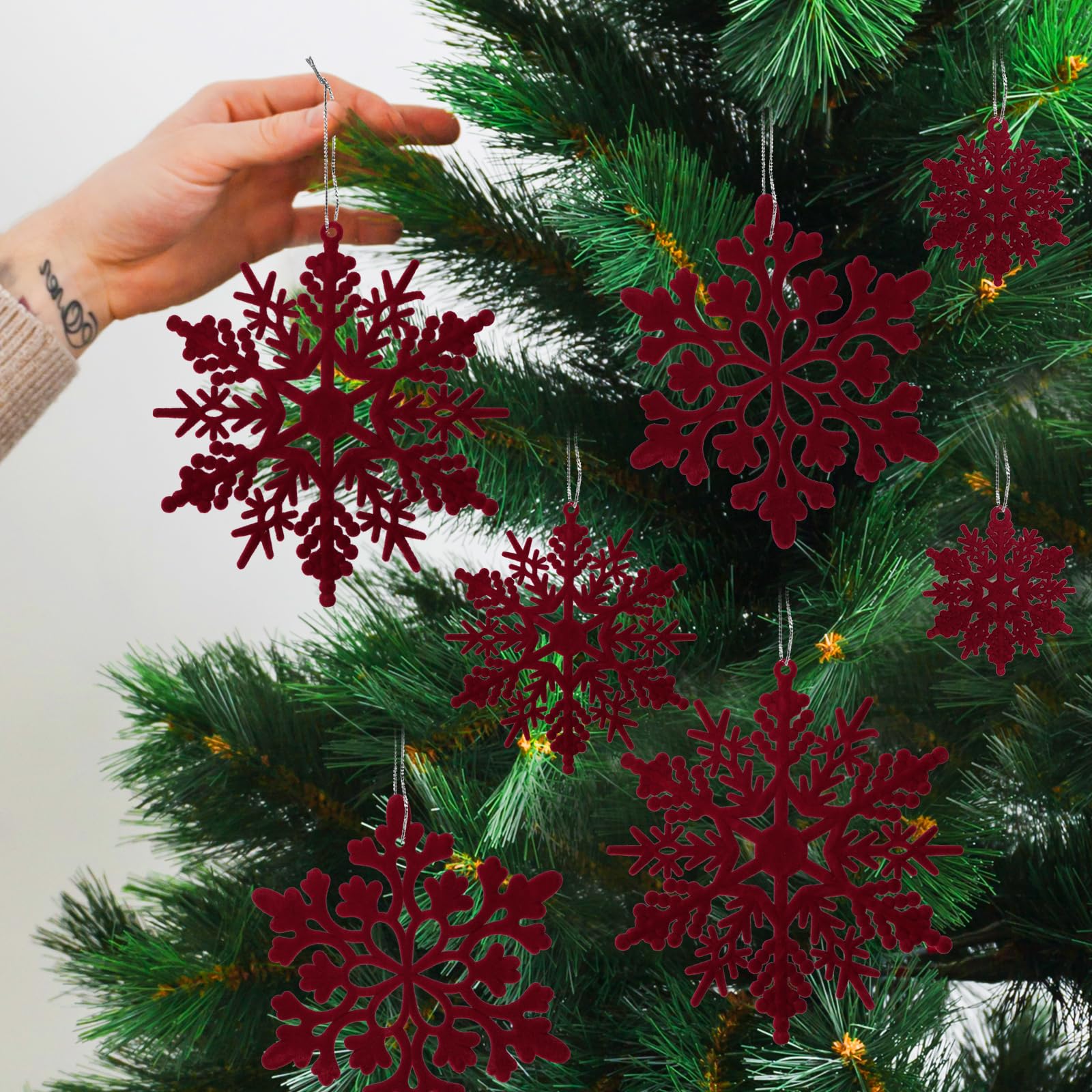 Décoration Sapin Noël élan Et Couronne Velours Rouge Bordeaux - Ornement Floqué Suspendu - 18x8,5cm