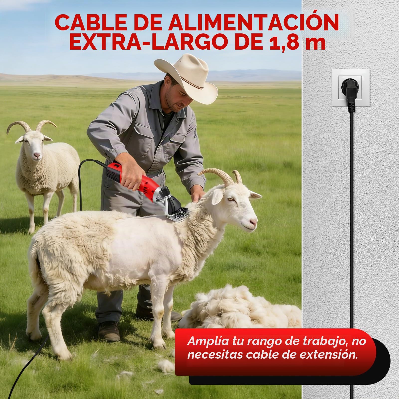 CGOLDENWALL Esquiladora Oveja Profesional 1200W, 6 Velocidades, Cabras | 3800RPM, Motor Alto Rendimiento, Cuchilla 13 Dientes, Alpacas, Ganado Pelaje Grueso, Rojo
