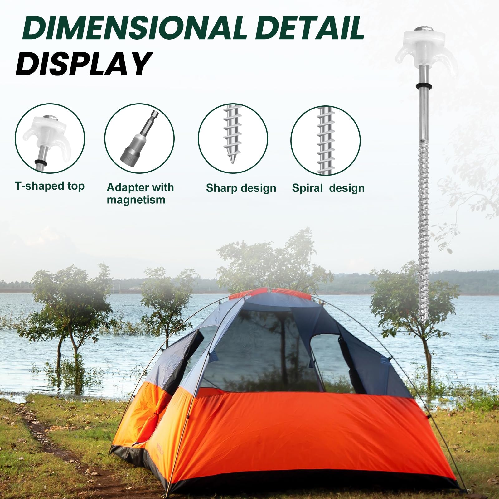 11 Pièces Piquets de Tente à Visser 20.5cm avec Foreur Hexagonal,Piquet en Acier avec Filetage,Sardines Camping Robustes (Orange) - Sport