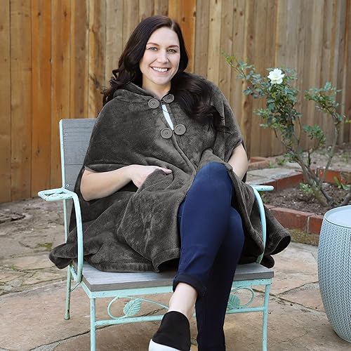 Miniatura 3 de Catalonia Capa tipo poncho para mujer, abrigo de forro polar sherpa, manta con capucha cómoda, idea de regalo para mamá y niñas adolescentes