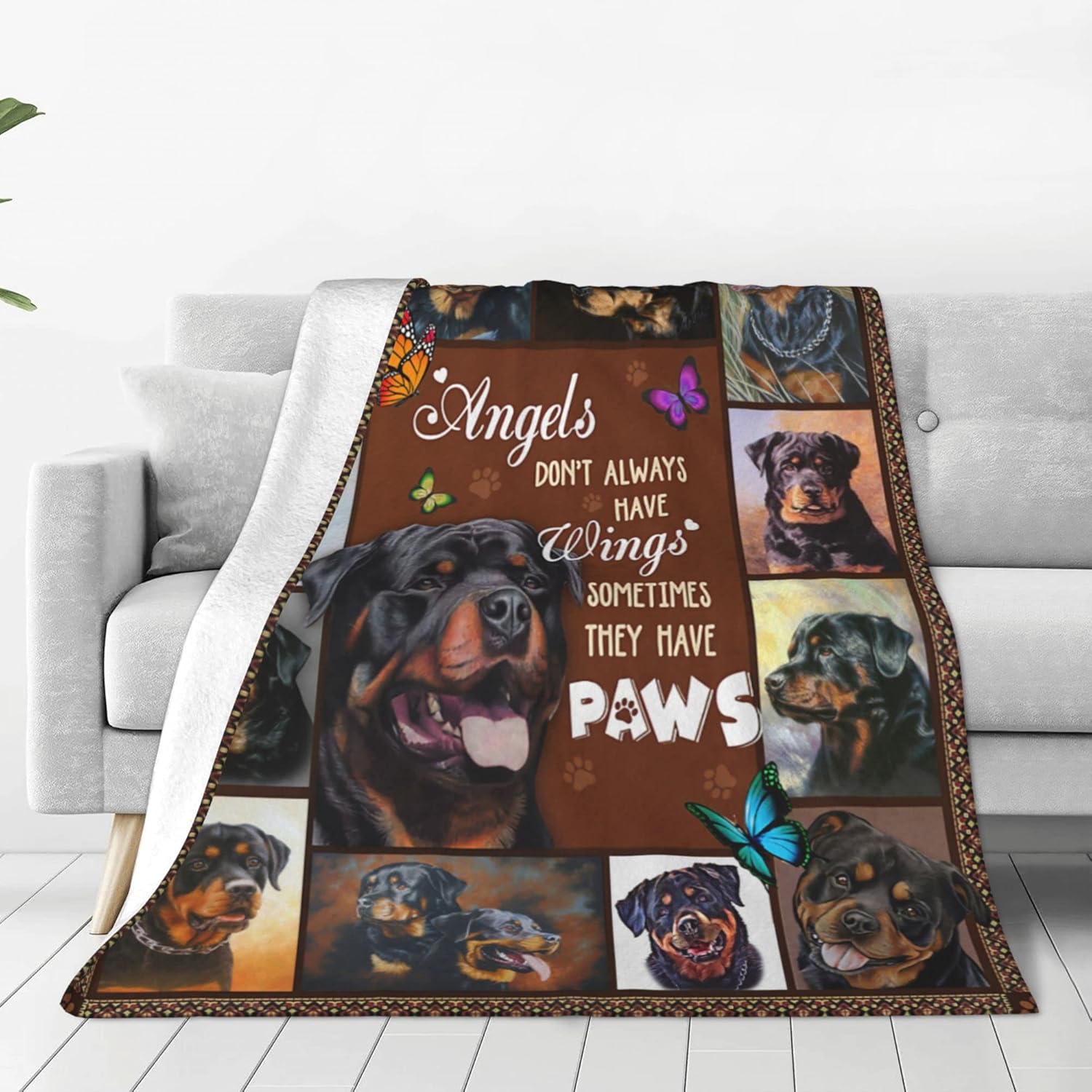 NDOJZL My Angel Dog Rottweiler Blanket Throw Bedding Room