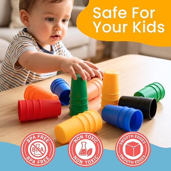 Speed Stacking Cups Set - 30 Colorful Stackable Cups in 6 Colors - Cup Stacking Game for Kids & Family | Sharper Focus, Quicker Hands & Eyes, Brain Power & Team Fun