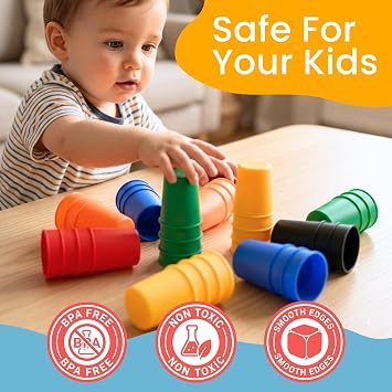 Speed Stacking Cups Set - 30 Colorful Stackable Cups in 6 Colors - Cup Stacking Game for Kids & Family | Sharper Focus, Quicker Hands & Eyes, Brain Power & Team Fun