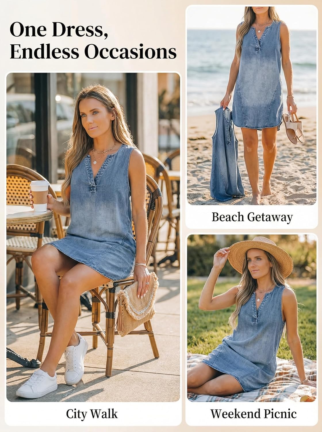 CUPSHE Women's Denim Mini Dress Jean Dresses V Neck Sleeveless Casual Summer Outfits 2025 Trendy - Image 6