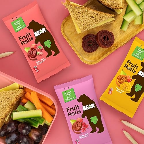 Miniatura 22 de BEAR Rollos de fruta real sin gluten, veganos y sin OMG, frambuesa, 36 rollos, aperitivos saludables para la escuela y la lonchera, para niños