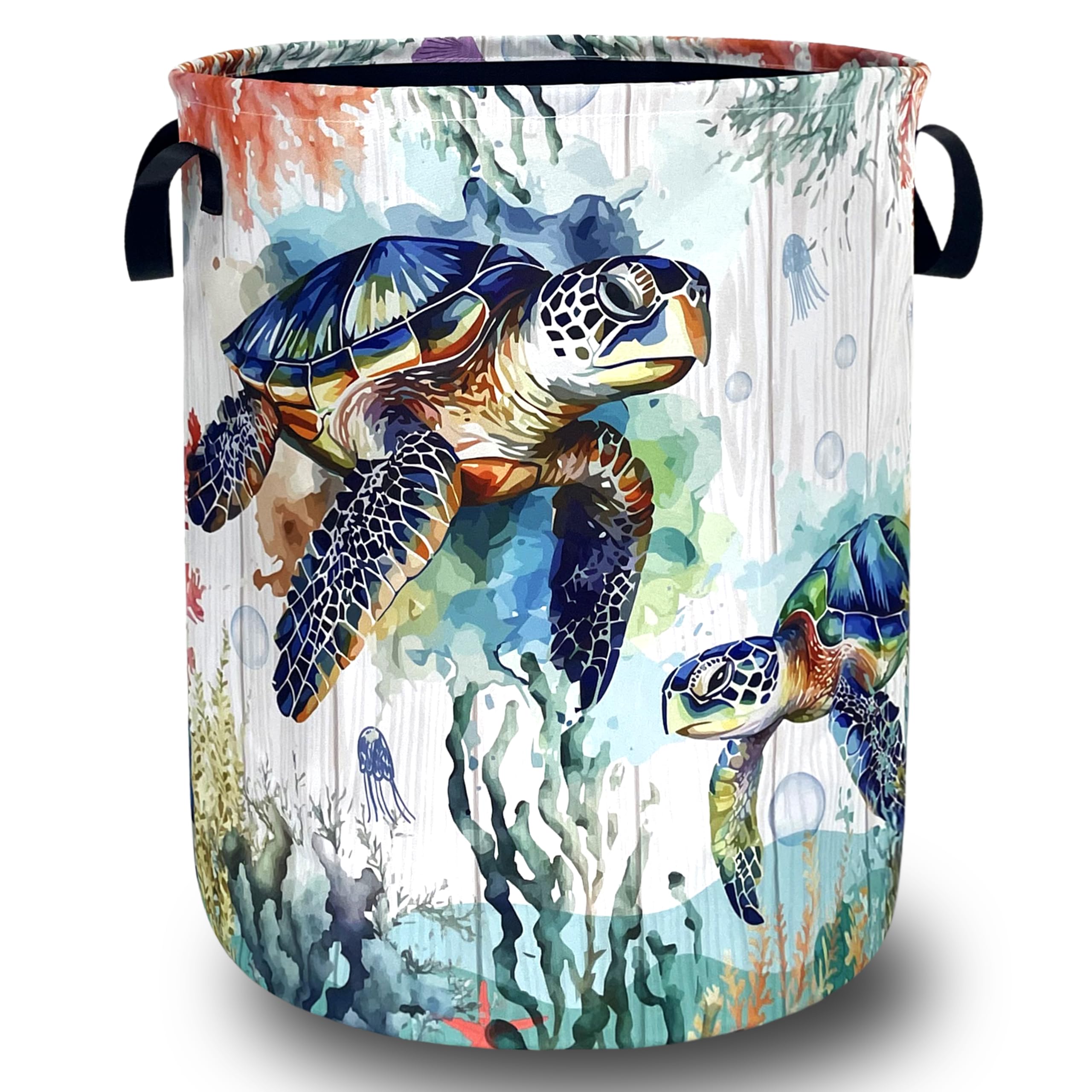 Ocean Sea Turtle Laundry Basket Oxford Cloth Foldable Hamper 18.9x16.5 Inch