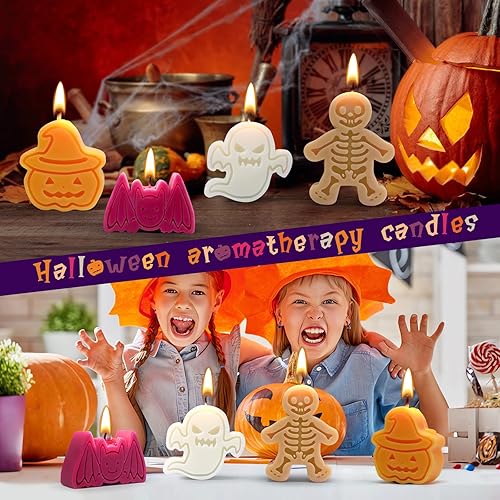 Miniatura 10 de Paquete de 6 velas de calabaza de Halloween, calabaza de Halloween, velas de celebración de Halloween, velas de calabaza brillantes y vívidas para