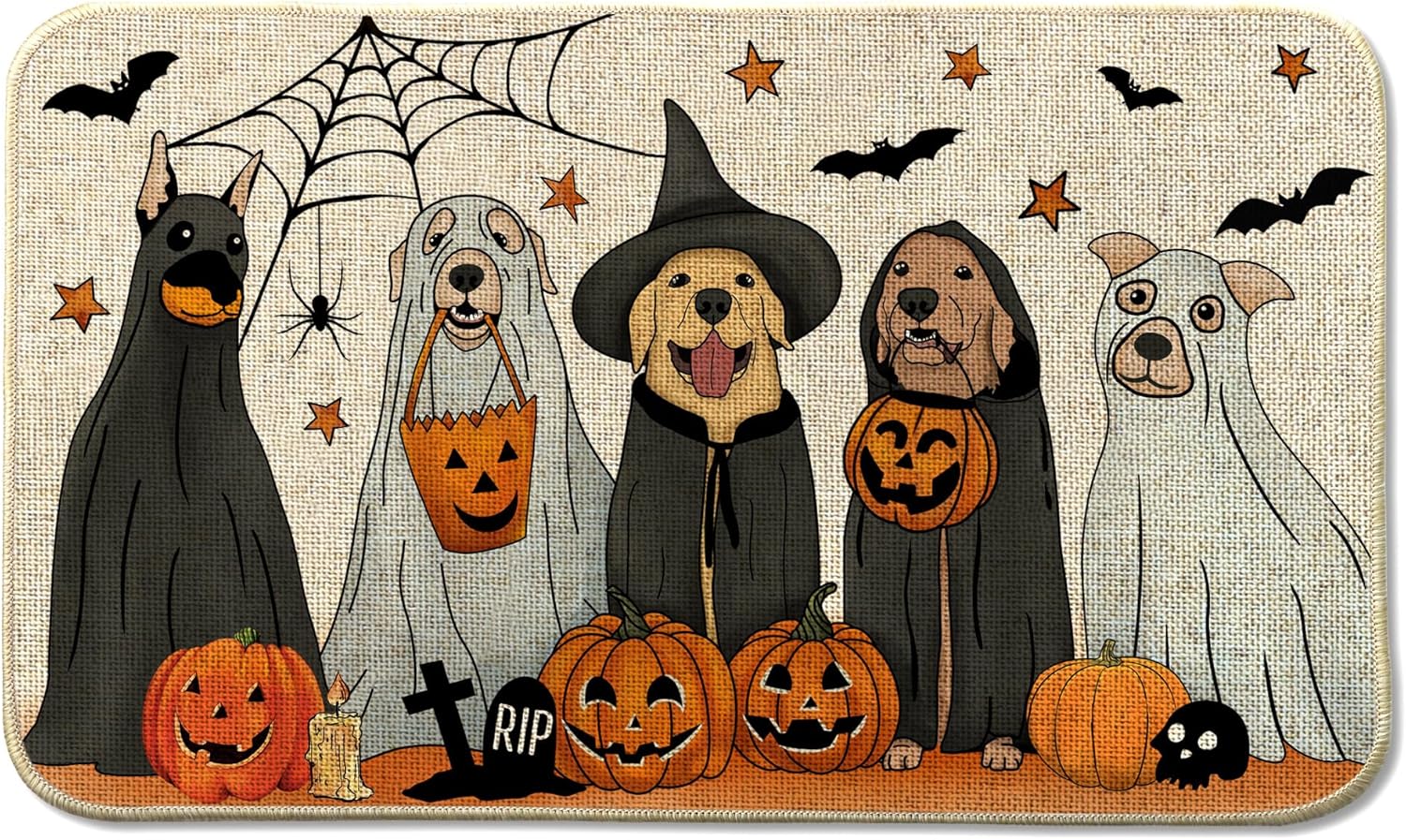 Halloween Dogs Front Door Mat Outside Entrance 17x29 Inches, Autumn Fall Pumpkin Doormat Outdoor Entrance Home Decor AH24