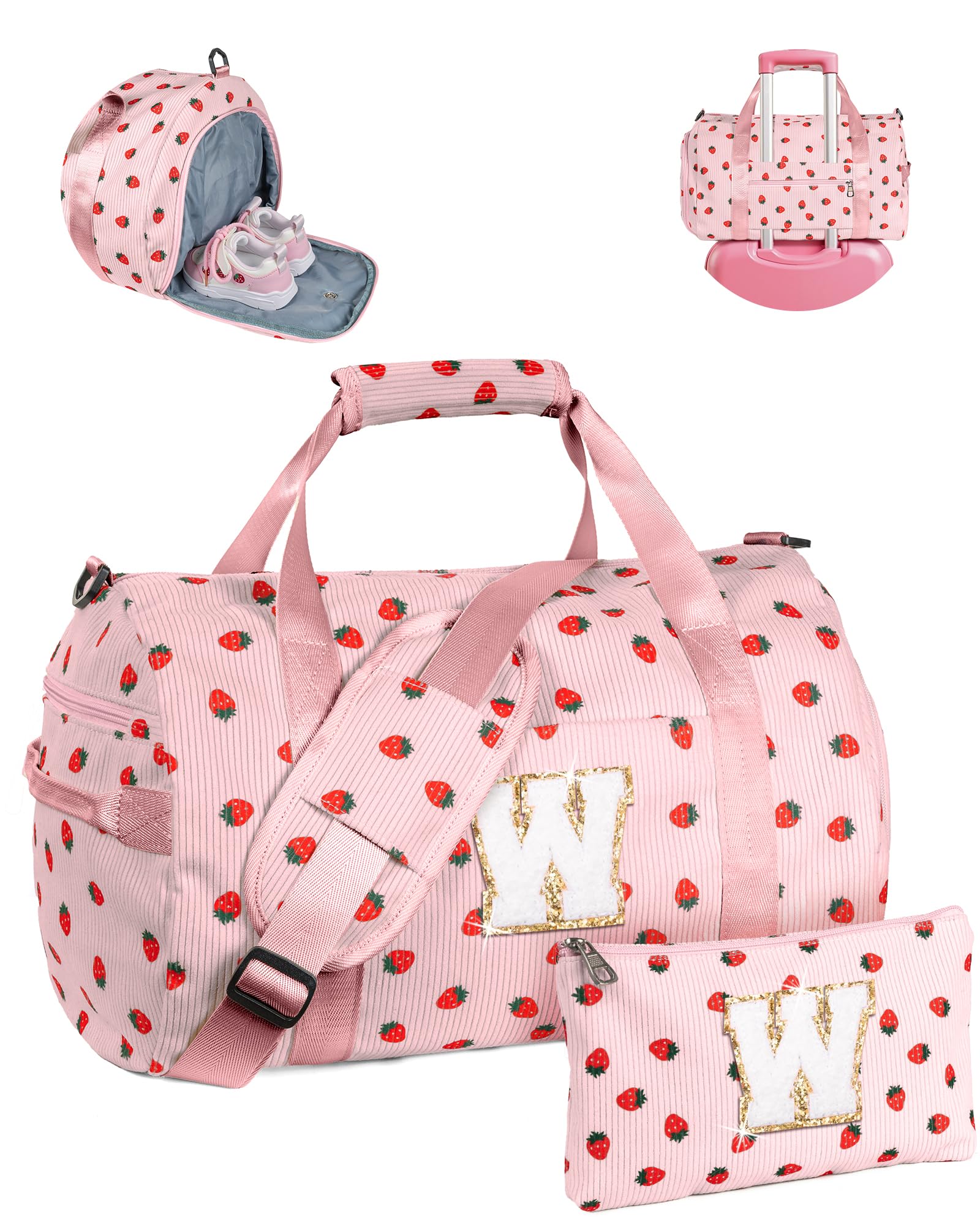 Vogewood Teenager Girl Gift Ideas, Girls Gym Bag, Kids Personalized Weekend Duffel Bags with Shoe Compartment, Initial Travel Tote with Makeup Bag,