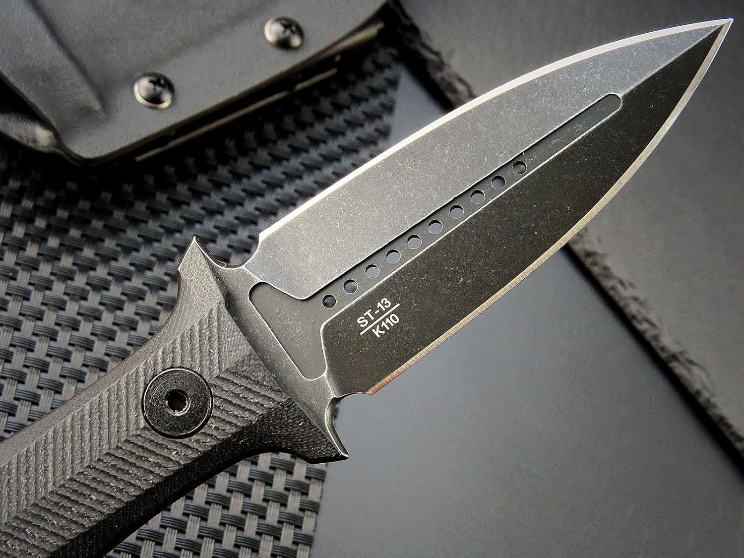 Sitivien ST13 Fixed Blade Knife K110 Black Stonewashed Steel Blade G10 Handle Full Tang Survival Knife for Outdoor EDC Camping Hunting Fishing(Black)