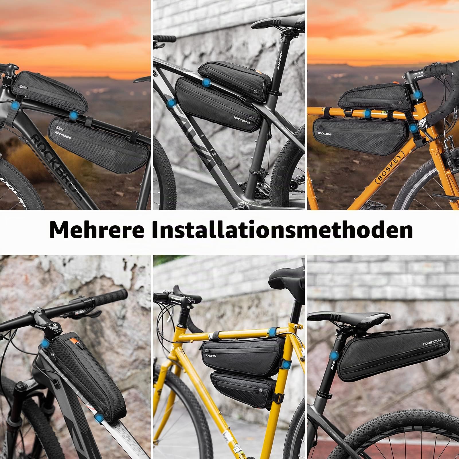 ROCKBROS Fahrradtasche Set, Fahrrad Lenkertasche + Rahmentasche, 2 in 1 Abnehmbare Dreiecktasche für MTB Rennrad E-Bikes 2,5L