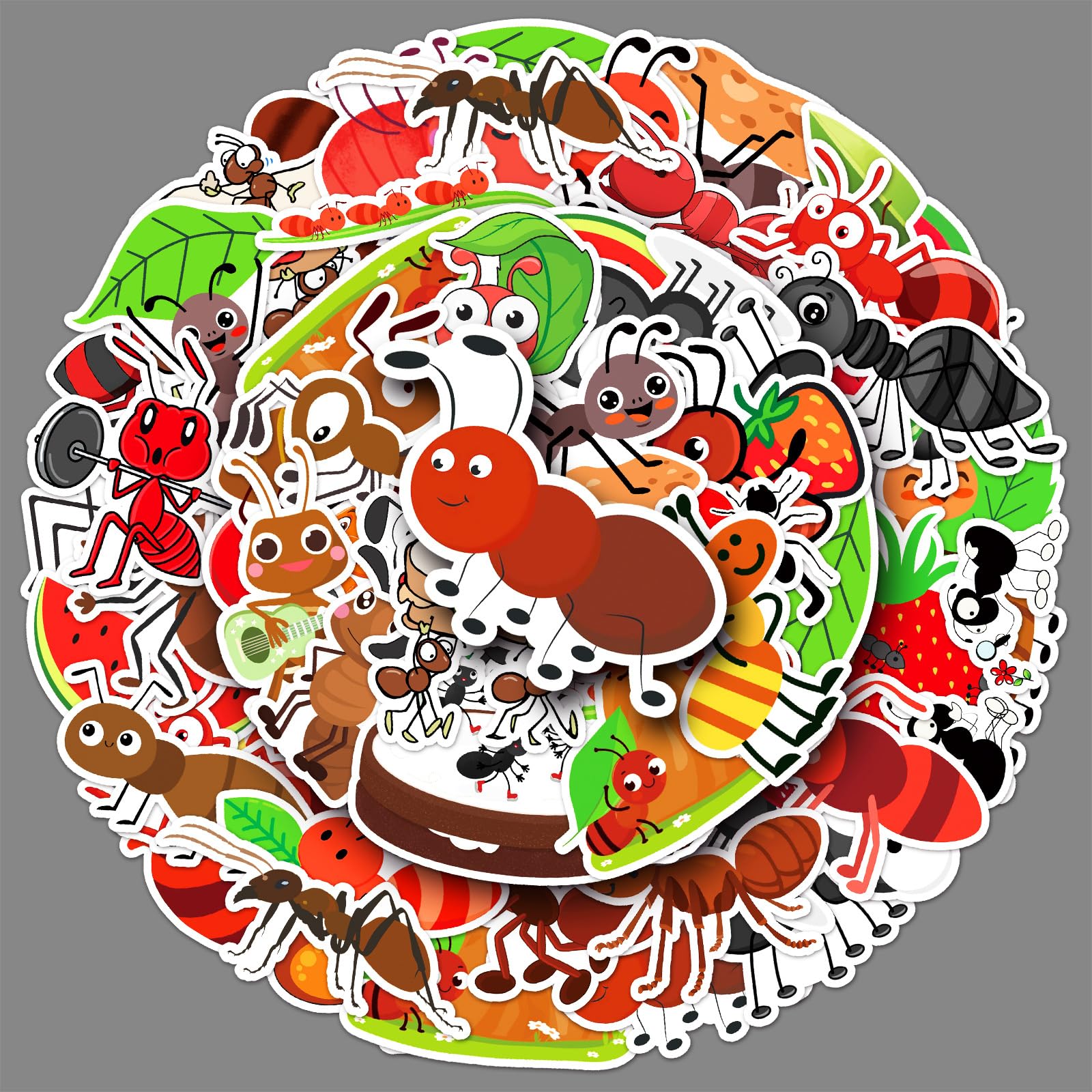 50 Pcs Ant Stickers Cool Cute Nature Insect Stickers for Water Bottle Laptop Refrigerator Skateboard Luggage Bike Phone Bumper Car,Waterproof Cartoon Animal Sticker for Teen kids Adults