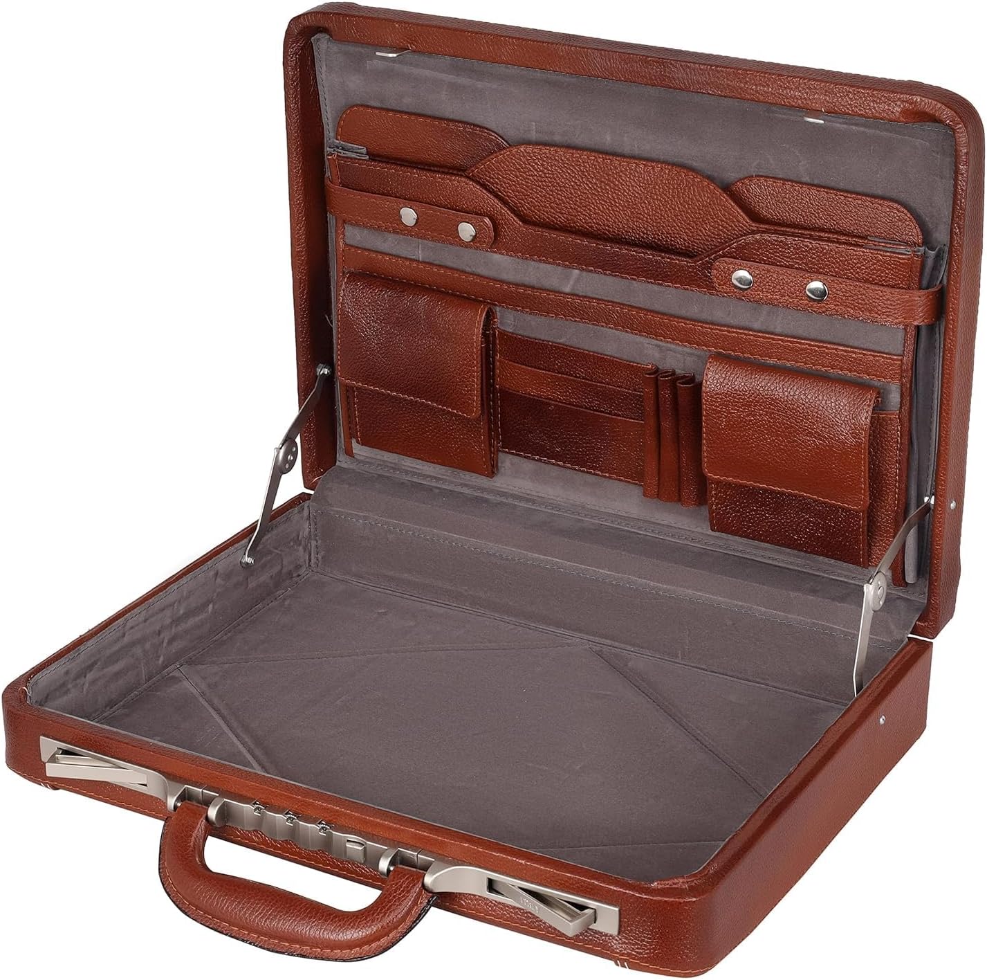 Full Grain Leather Briefcase Attache Case For Unisex Size L18 x W4 x H12 Inches Luxury Briefcase Bag (Tan)