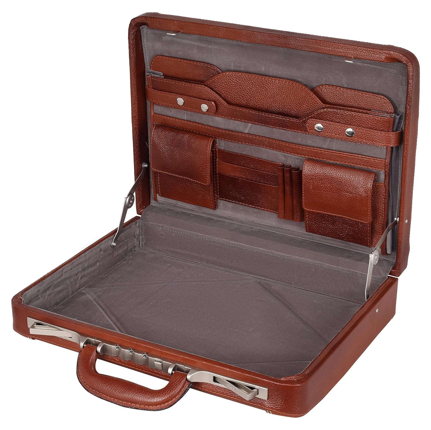 Da leather villa Full Grain Leather Briefcase Attache Case For Unisex Size L18 x W4 x H12 Inches Luxury Briefcase Bag (Tan)