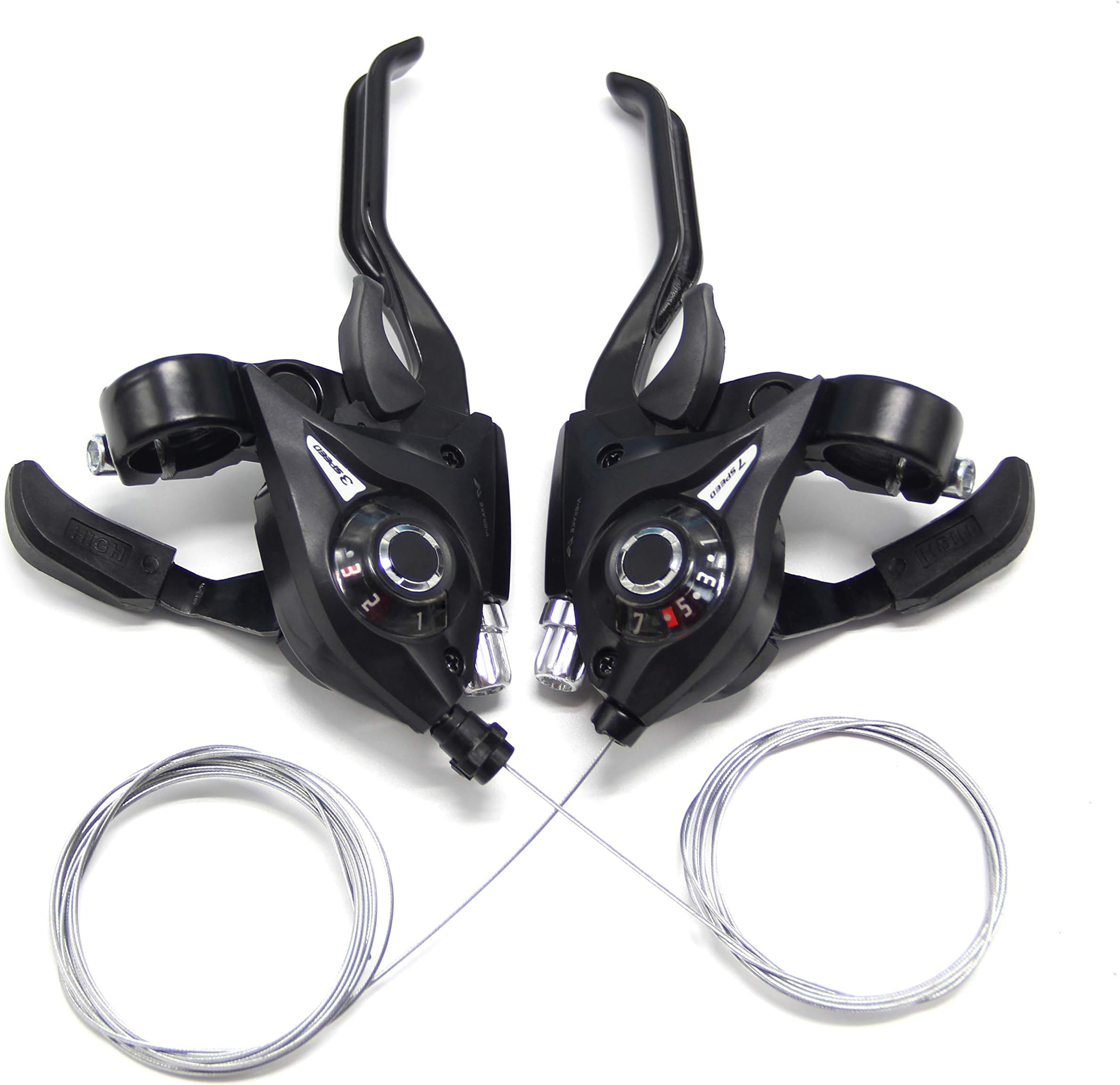 V-Brake ST EF51 Set, Brake/Shift Lever with Brake Cable, 7 Speed Gears Brake Combination with Gear Indicator for V-Brake, Black (L3 × R7 Gears)