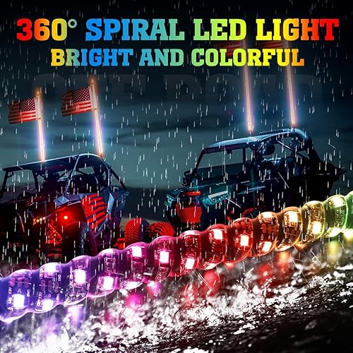 Miniatura 3 de KEMIMOTO 2 luces LED en espiral de 4 pies para UTV, látigos LED para SXS ATV barco Offroad, control remoto RF luz LED látigo compatible con Polaris
