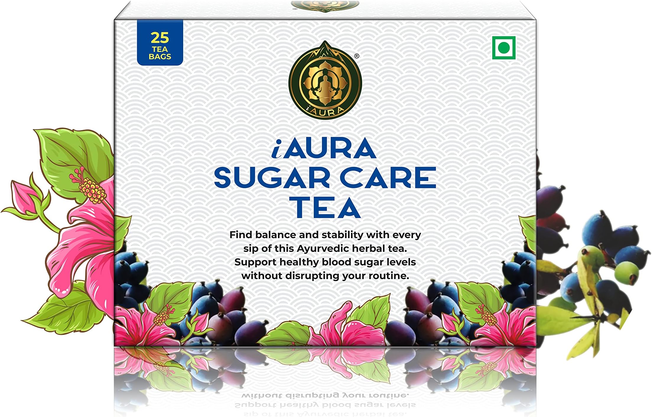SUGAR CARE TEA | Diabetic Tea | Sugar Control Tea | Nettle (Urtica dioica), Indian Barberry (Berberis aristata), Hibiscus (Hibiscus rosa-sinensis) - 25 Pyramid Tea Bags