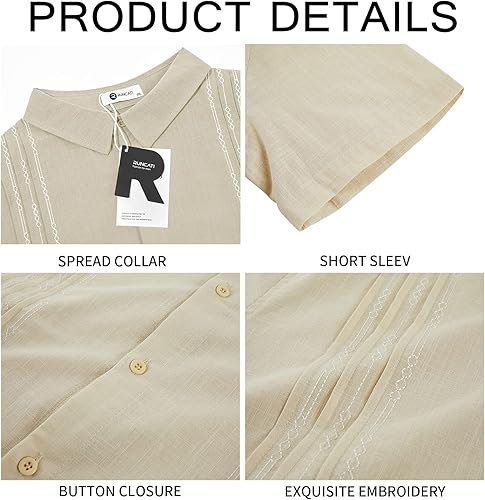 Miniatura 5 de Runcati Camisas guayabera de manga corta para hombre, de lino y algodón, con botones, bordadas mexicanas, camisa de boda cubana para verano y playa