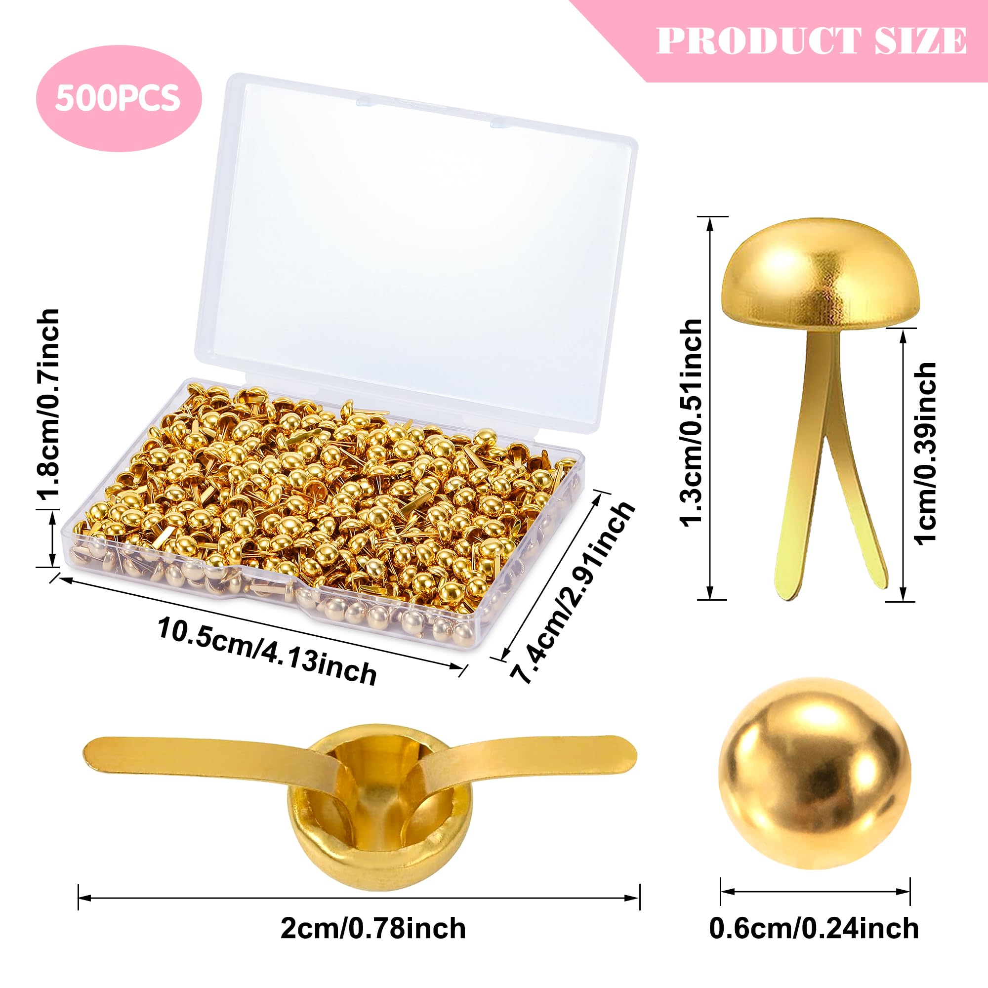 Fermacampioni Piccoli Mini Brads Metallo 6mm 500 Pezzi Oro per Scrapbooking Album DIY Carta Artigianato