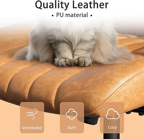 Miniatura 3 de Silla de escritorio de oficina de cuero marrón con ruedas y brazos, altura ajustable, vintage, estilo moderno de mediados de siglo