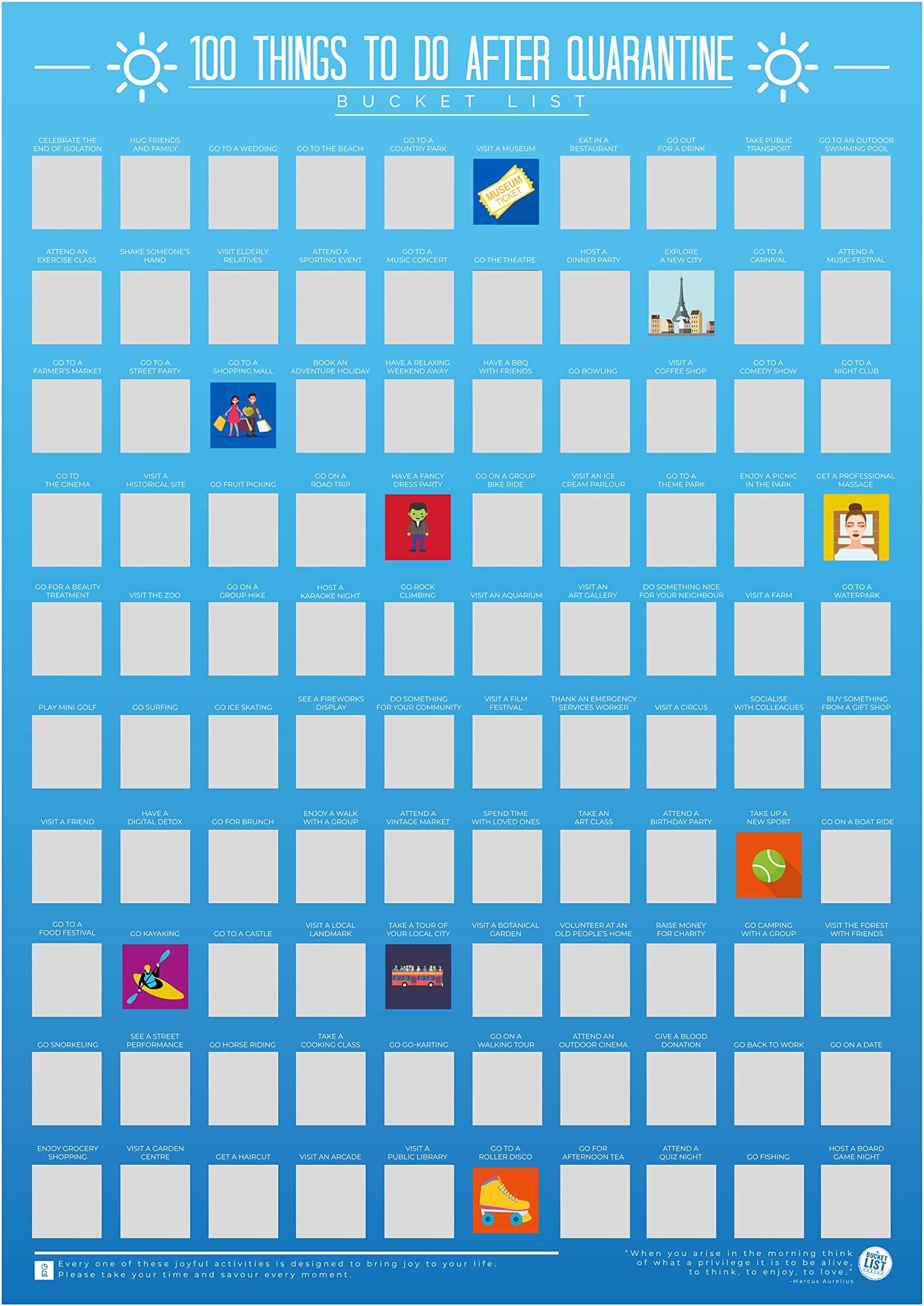 Gift Republic 100 Things To Do After Quarantine Bucket List Scratch Off Poster