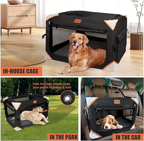 Miniatura 2 de BCOCHAO Jaula plegable para perros - Jaulas portátiles para perros grandes, jaula portátil de viaje para mascotas de 4 puertas, resistente,