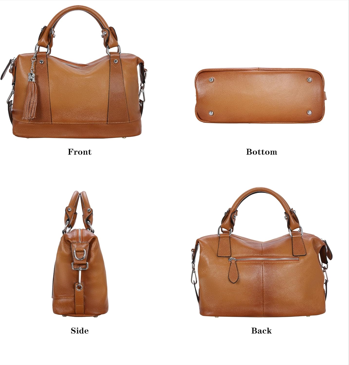 HESHE Womens Genuine Leather Purse Satchel Tote Bags Ladies Real Leather Bags Crossbody Handbags - Image 4