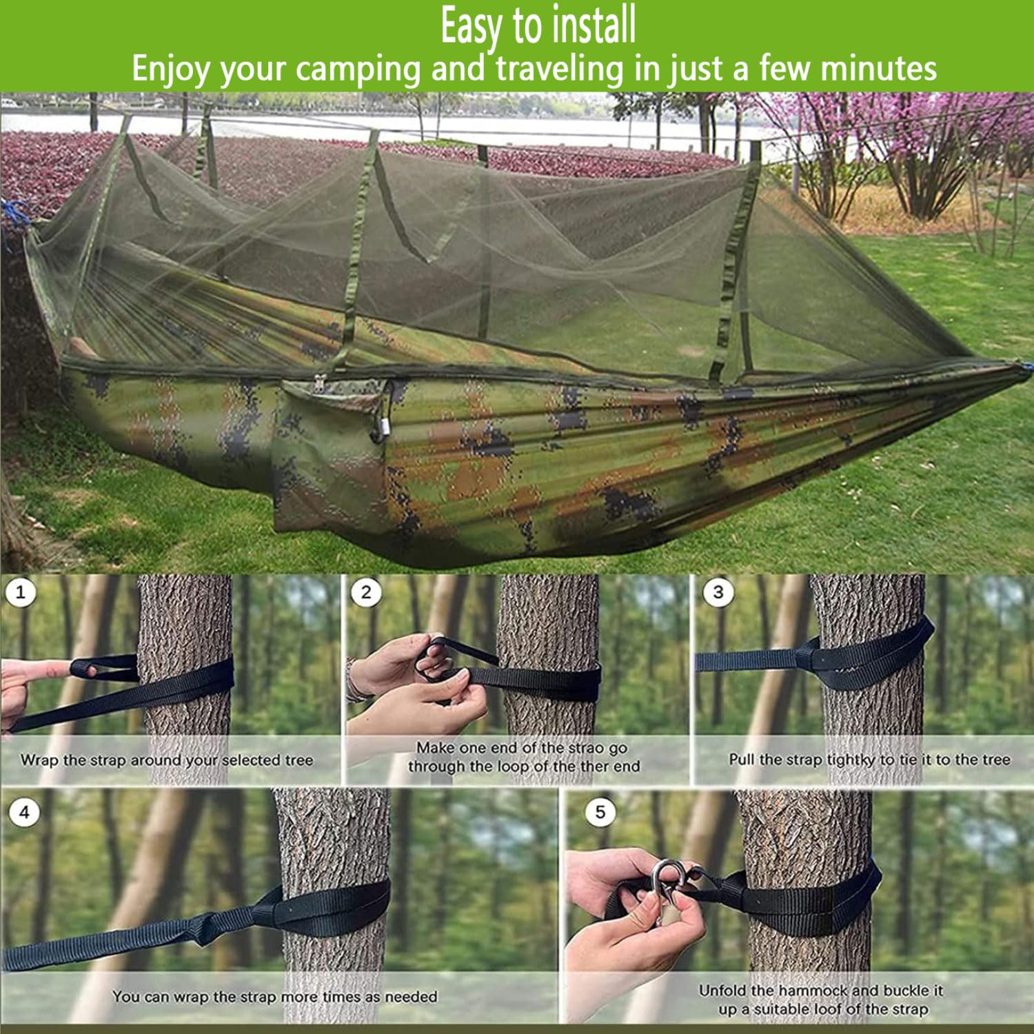 Hängematte Outdoor Hängematte Campinghängematte mit Moskitonetz 200kg Belastbarkeit für 2 Personen Robuste Tragbare Hängematte Ultraleicht Hammockfür Camping Garten Survival Wander