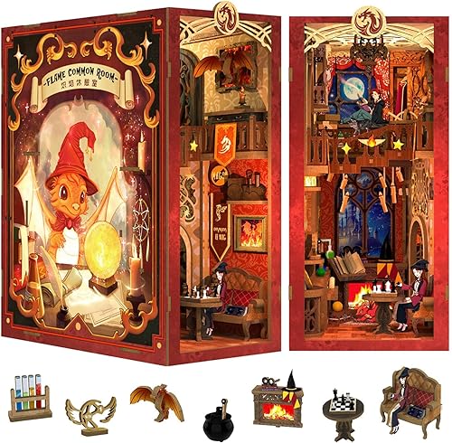 Miniatura 1 de Cutefun Kit de rincón de libros, rompecabezas de madera 3D, kit de casa en miniatura con cubierta antipolvo, kit de sujetalibros con luces LED,