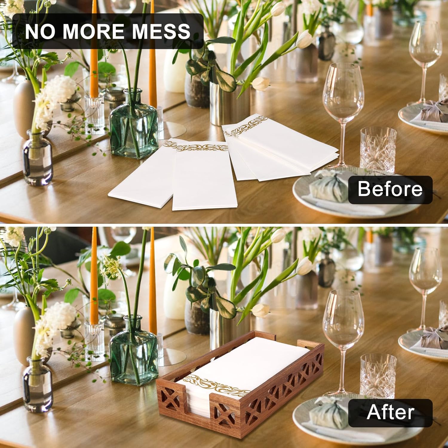 Acacia Wood Napkin Holder for Bathroom - Wooden Guest Towel Holder for Dining Table, Kitchen, Cocktail, Decor, Rustic Farmhouse, Bar, Party, Paper - Modern Disposable Hand Towel Holders, 9.5" X 5.5" - Image 4