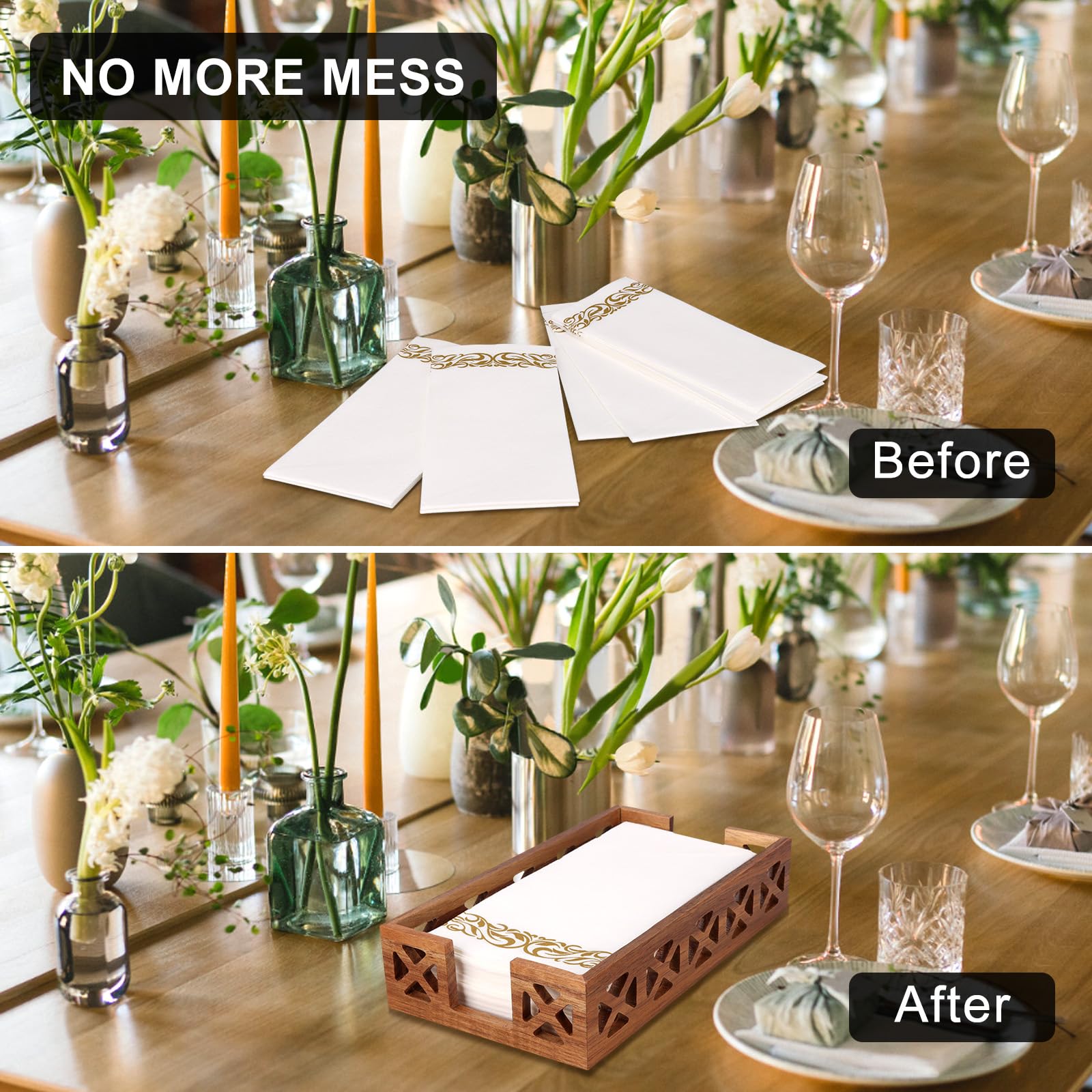 Servilletero de madera de acacia para baño, toallero de madera para invitados, mesa de comedor, cocina, cóctel, decoración, casa de campo rústica, bar, fiesta, papel, toalleros desechables modernos