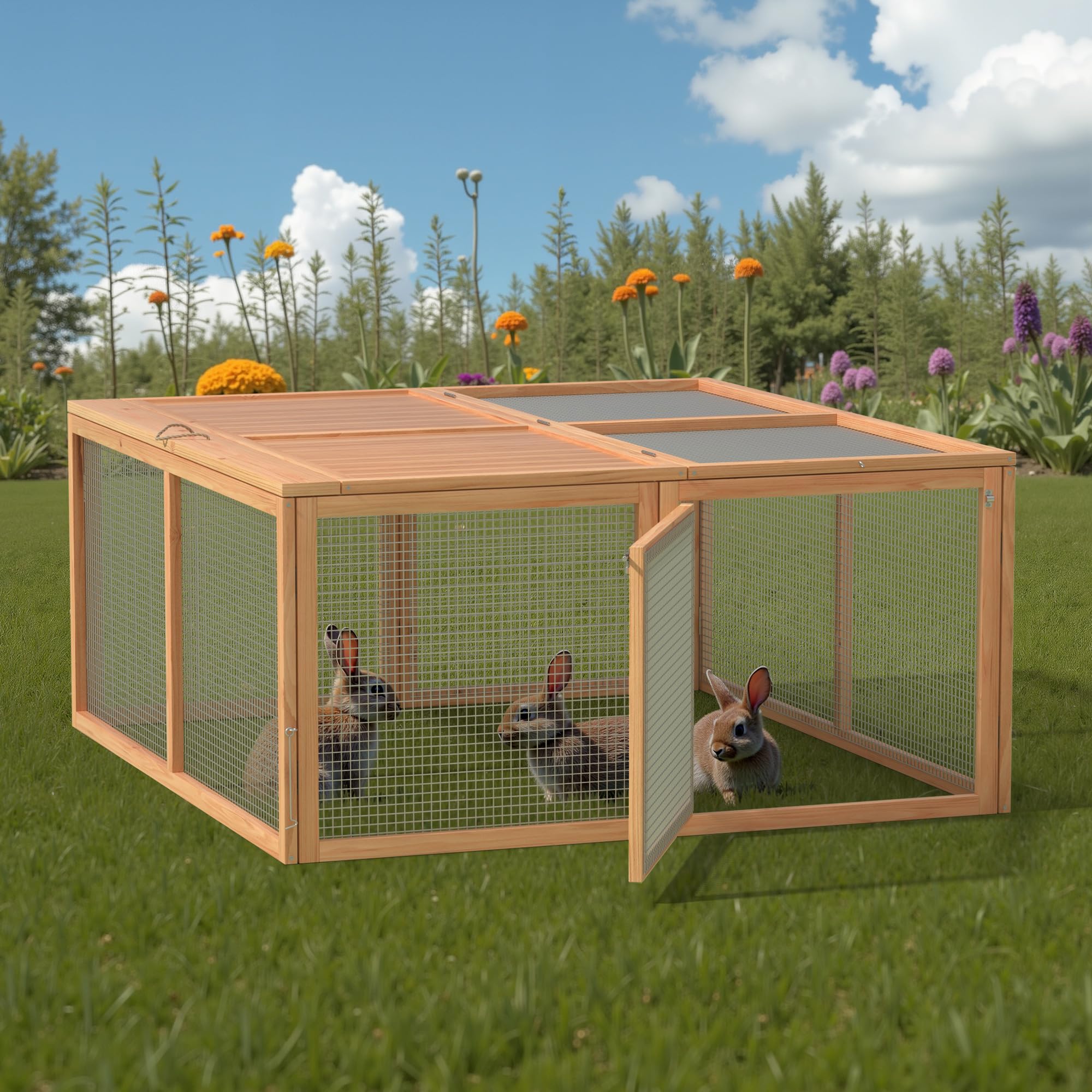 Gallinero, conejera de madera plegable para interiores y exteriores, con asa, portátil, con puertas de apertura superior y lateral, corral para animales pequeños, sin montaje, jaula para aves de