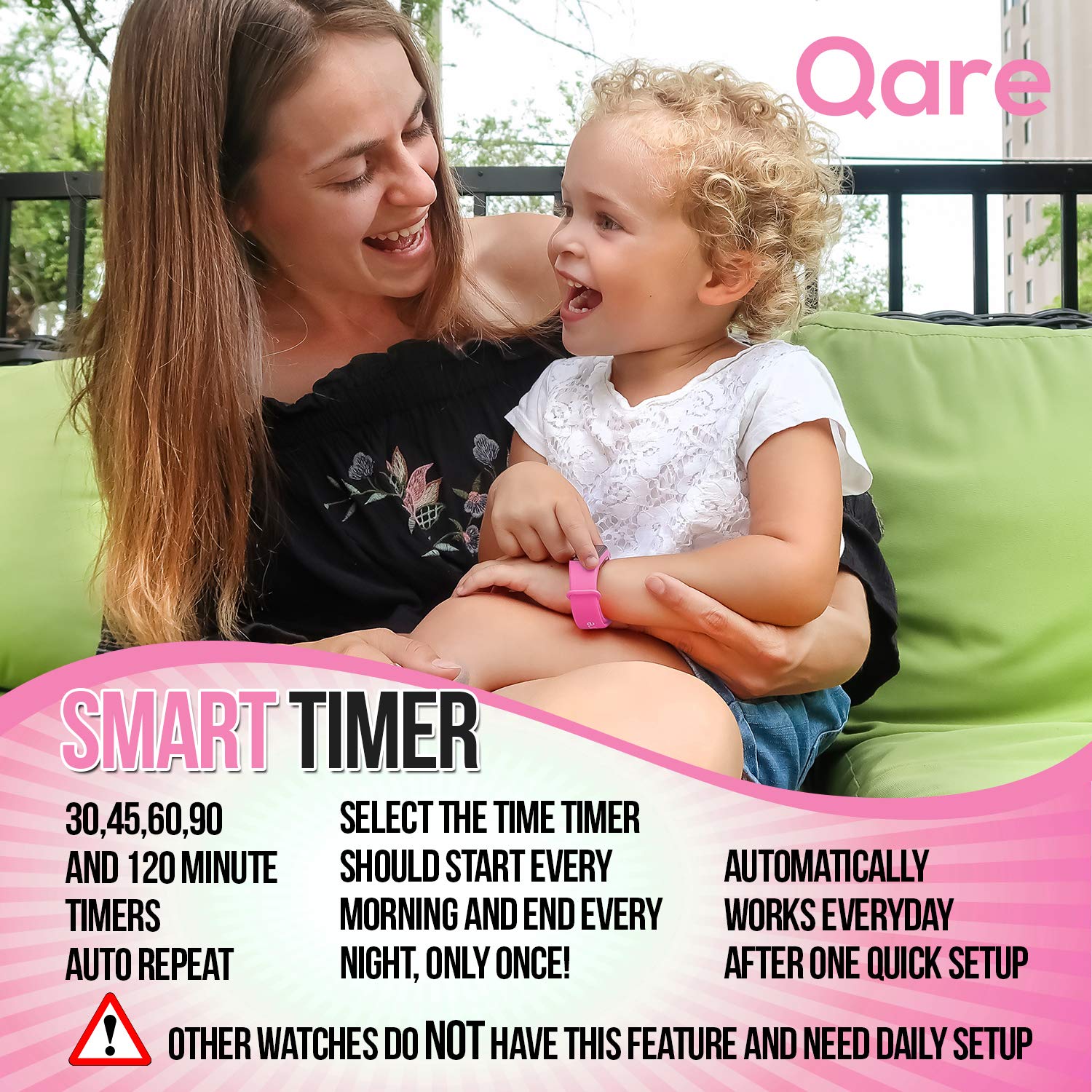 Premium Potty Training Watch - Only Watch with Multiple Alarms (16) to Fit Your Schedule & Easy to Use Smart Timer - Water Resistant - Both Vibration & Music - Kids Lock - Touchscreen-Easy Use (Pink)